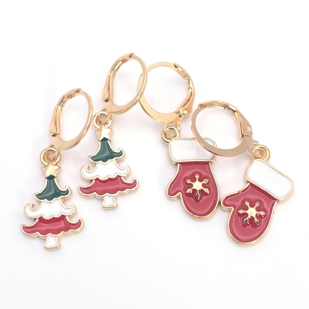 2 Pairs! Christmas Tree and Glove Earrings